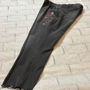 Democracy Black Straight Leg Jeans with Floral Embroidery